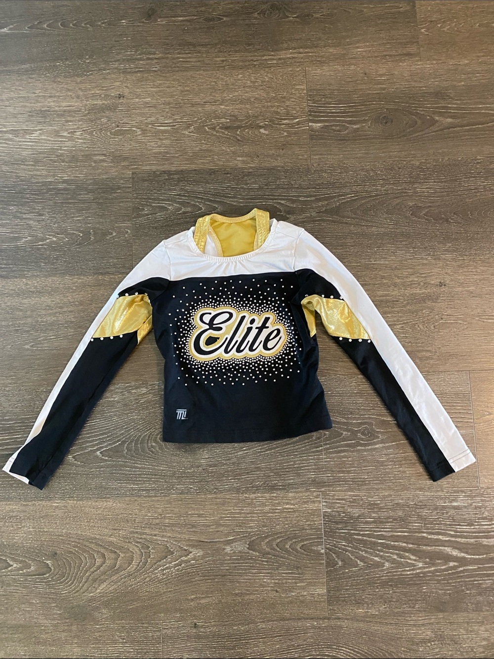 Elite Black White Gold Long Sleeve Cheer Top